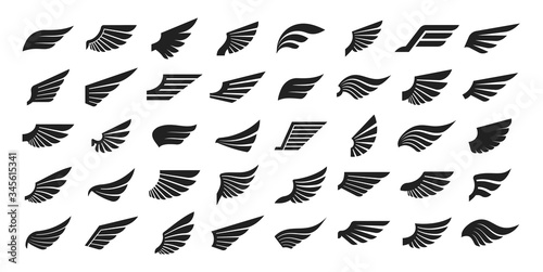 Set of black wings icons. Wings badges. Collection wings badges. Vector illustration.