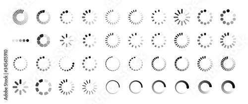 Loading icon set. Buffer loader or preloader. Donload or Upload. Collection of simple web download. Vector illustration.