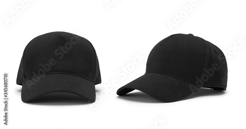 Black baseball cap isolated on white background. Front and side view