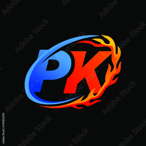 Initial Letters PK Fire Logo Design