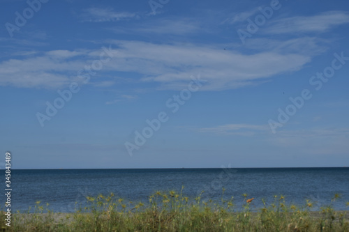blue sea with blue sky background