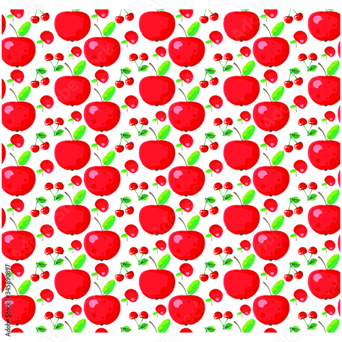 Seamless Apple and cherry pattern, apples and Cherries vector illustration, food pattern