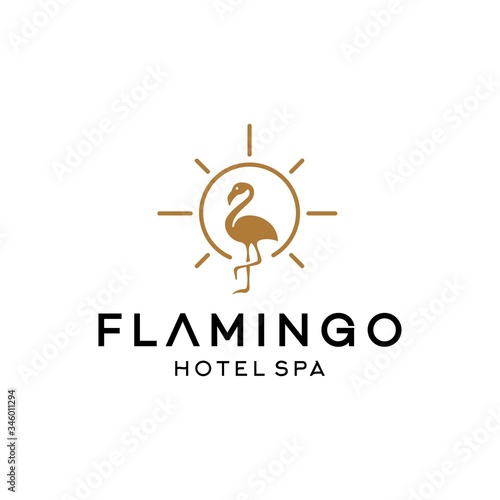 flamingo and sunset or sunrise logo icon in trendy minimal line linear style for hotel spa saloon wellness business . 