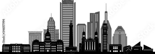 BALTIMORE MARYLAND City Skyline Silhouette Cityscape Vector