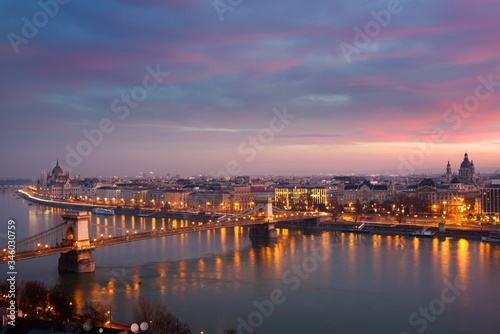 Panoramic view of Budapest at dawn