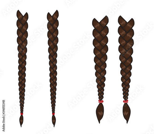 Female long braids on a white background. Vector illustration.