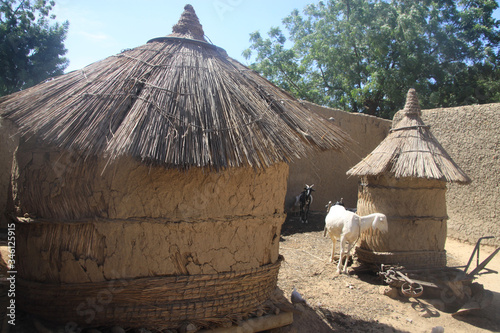tradycyjne afrykańskie domy z gliny słomy w starej wiosce