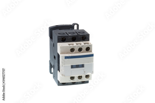 Electromagnetic contactor for three phase voltage, isolated on white background