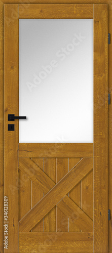 Drzwi wewnętrzne, drewniane, szklone, dębowe malowane - złoty dąb