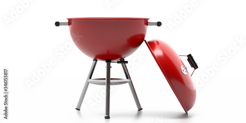 BBQ grill. Barbecue round with cover isolated against white background. 3d illustration