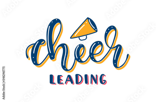 Cheerleading - Colored Lettering with Megaphone. Vector stock illustration isolated on white background. 