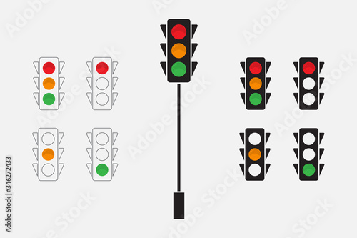 Traffic lights, line design and silhouette icon. Vector illustration EPS 10