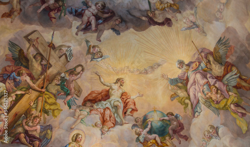 Painting of Christ on the domed ceiling of Charles Church in Vienna, Austria