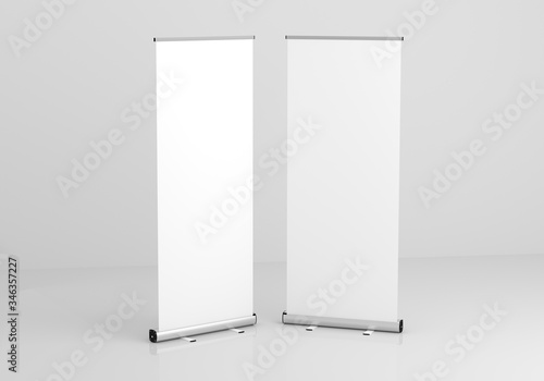 Roll Up Banner Stand Mockup. 3D Render.