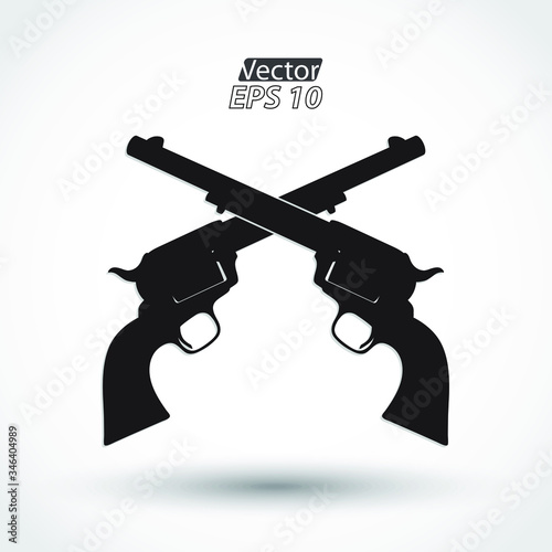 crossed silhouette revolvers / hand guns symbol
