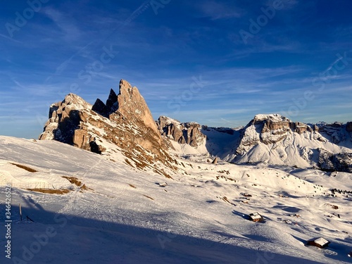 snow covered mountains in winter, Dolomites, Alps, Italy