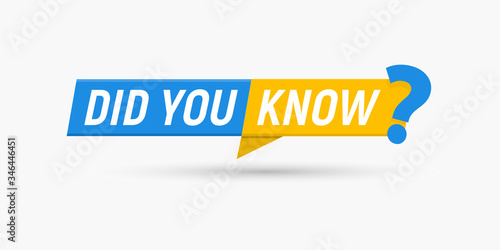 Did you know message label with question mark, speech button for web design element. Vector isolated illustration.