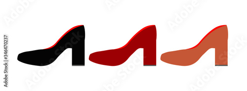 Demi-season women's shoes. Fashionable high heel shoes. Women's boats in classic colors: black, beige and red. Vector graphics.