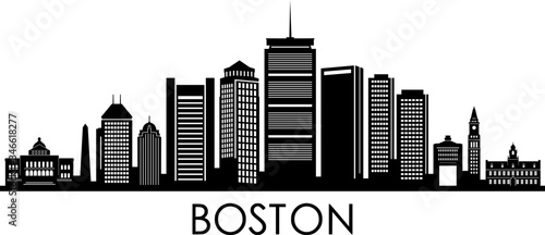 BOSTON City Massachusetts Skyline Silhouette Cityscape Vector