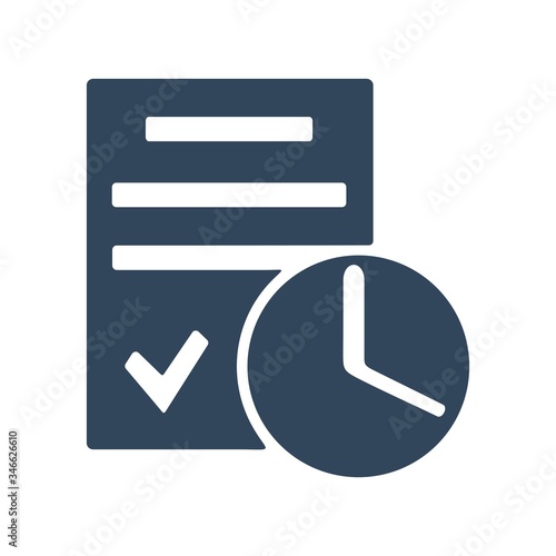 Clipboard with clock sign. Finishing task list on time. Flat business concept.