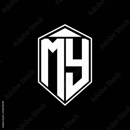 my logo monogram with emblem shape combination tringle on top design template