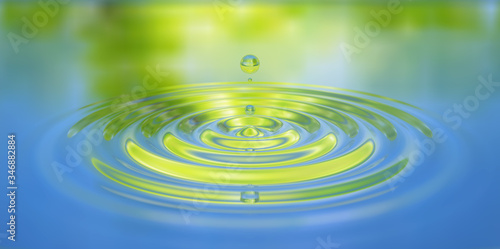 Water drop splash close-up on water surface 3d illustration