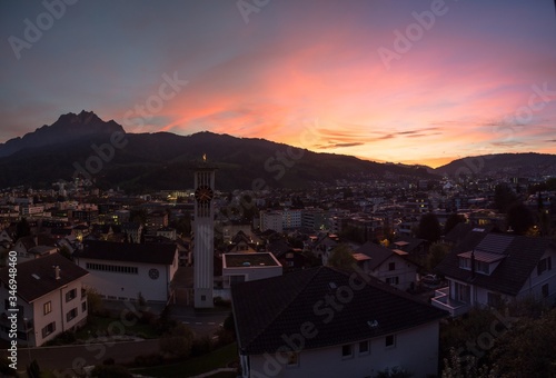 remarkable sunset from balcony view on oustanding mt pilatus horw