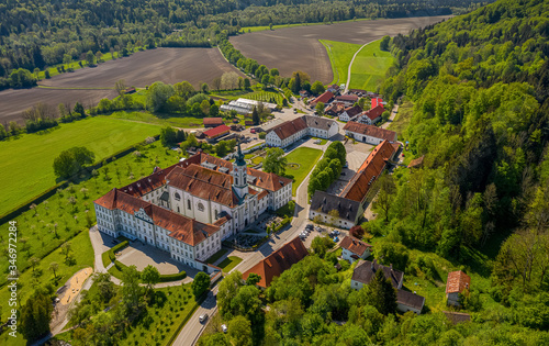 Aerial view of monstary Hohenschaeftlarn, Bavaria, Germany