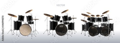 Realistic drum kit. Set of Drums. Vector.