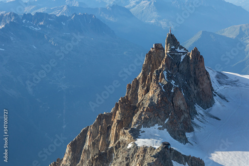 Aiguille du Midi from Mont-blanc du Tacul in the evening light in the French Alps, Chamonix Mont-Blanc, France