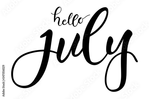 Hello july lettering hand typography text isolated