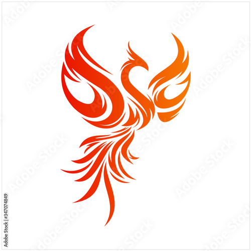 Flying Phoenix Fire Bird abstract Logo design vector template. Dove Eagle Logotype concept icon