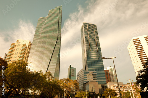 Skyline of skyscrapers at Brickell Avenue in downtown Miami, Florida, United States