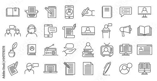 Storyteller icons set. Outline set of storyteller vector icons for web design isolated on white background