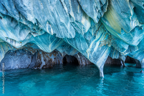The Marble Caves (Spanish: Cuevas de Marmol ), a series of naturally sculpted caves in the General Carrera Lake in Chile, Patagonia, South America.