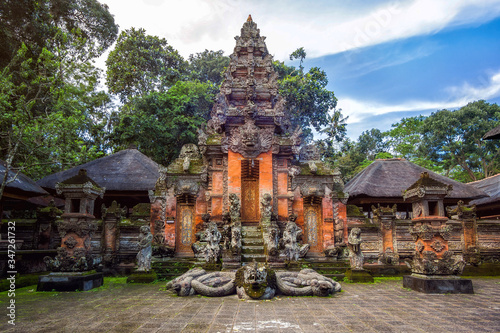Ancient hindu temple at the Monkey Forest Sanctuary in Ubud, Bali, Indonesia.