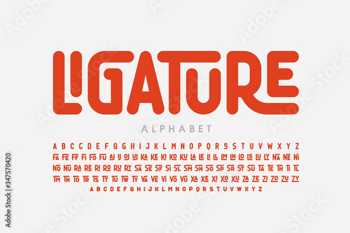 Ligature font, uppercase and lowercase alphabet letters with ligatures