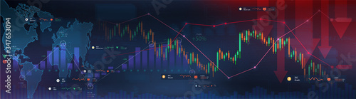 Impending crisis and impact of Covid-19 on the Stock Exchange and the World Economy. Shares fall down. Markets plunging. Economic fallout. Business and finance banner. Vector illustration