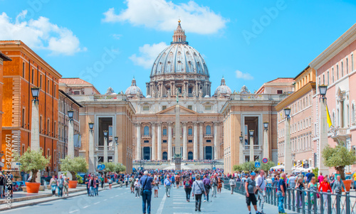 St. Peter's square in front of St. Peter's Basilica - a grandiose elliptical esplanade created in the mid seventeenth century by Gian Lorenzo Bernini.