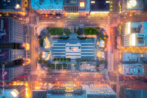 Aerial View of Empty San Francisco Union Square during Shelter in Place Quarantine