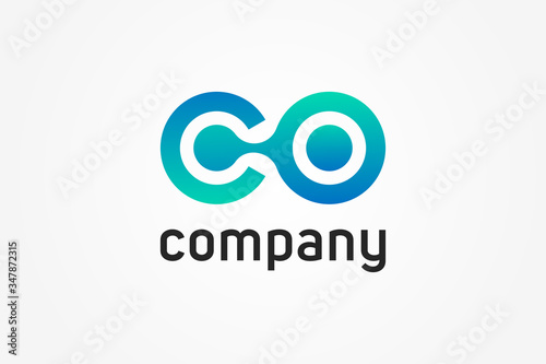 Abstract Initial Letter C an O Linked Logo. Blue Gradient Circular Rounded Infinity Style with Connected Dots. Usable for Business and Technology Logos. Flat Vector Logo Design Template Element.