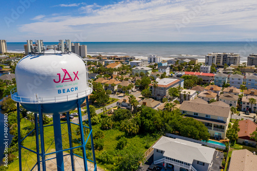 Jax Beach water tower shot with aerial drone