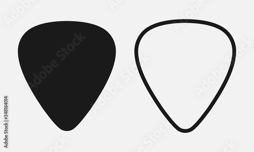 Set of blank solid and line guitar picks vector icon isolated on white background.