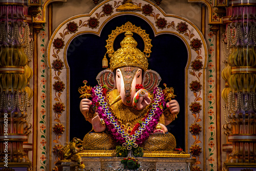 Dagdusheth Ganapati Idol at pune with golden jewellery and beautiful decoration in 2019