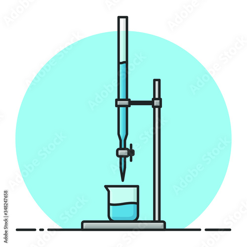 Buret Chemical Experiment. Laboratory Chemistry Science. Filled Icon Vector Design