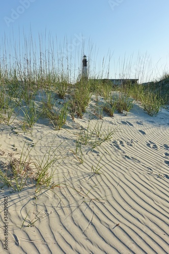 View of an empty sandy beach in Tybee Island, near Savannah, Georgia, United States