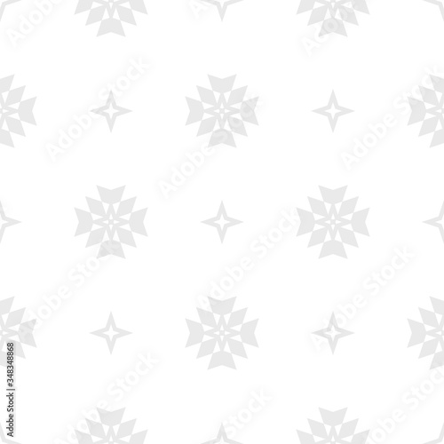 Subtle vector floral minimalist seamless pattern. Simple abstract background with small geometric flowers, stars, crosses. Minimal ornament texture in light gray and white color. Modern repeat design