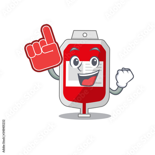 Blood plastic bag in cartoon drawing character design with Foam finger