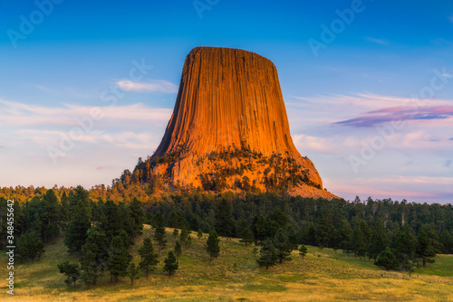 beautiful devil tower at sunset wyoming,usa.