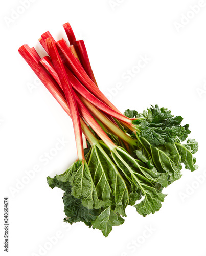 Fresh rhubarb isolated on white background